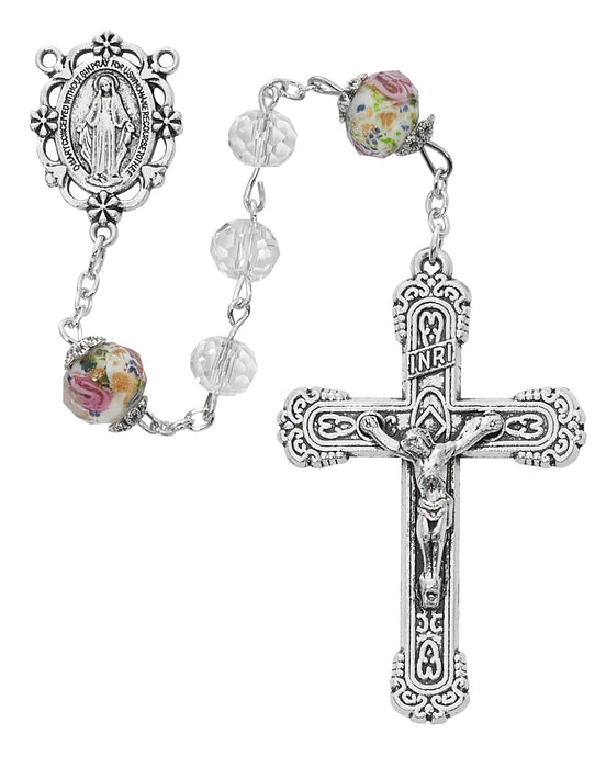 Crystal and Flower Rosary Boxed - R887F