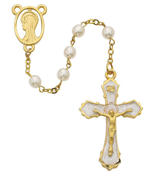 Pearl like  Gold Plated Rosary Boxed - R278HF