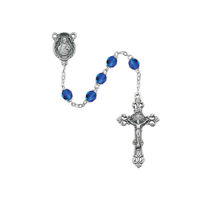 Dark Blue Glass September Rosary Boxed - 875-ZRG