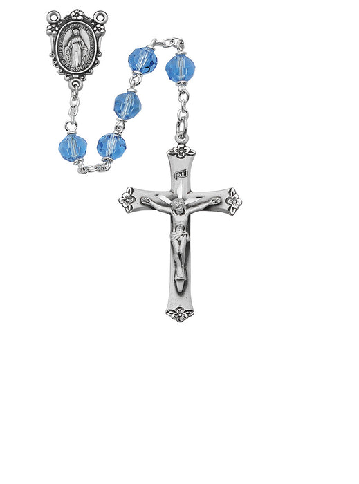 Blue Tin Cut Crystal Rosary Boxed - R408LF