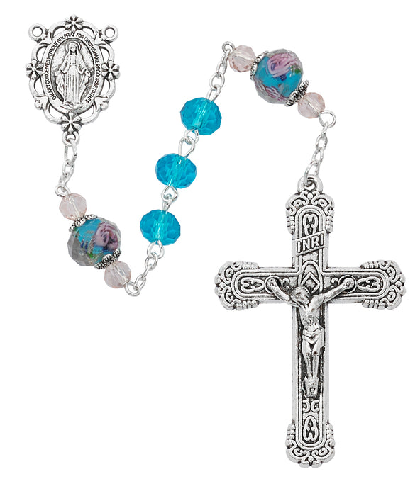 Aqua Crystal Rosary - R890F