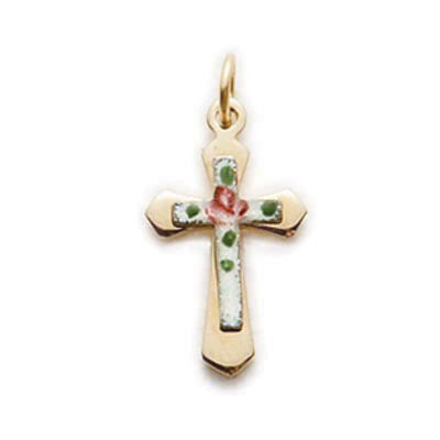 Gold over Sterling Silver Cloisonne Cross Boxed - J9240