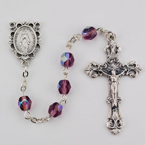 Purple Glass February Rosary Boxed - R391-DAG
