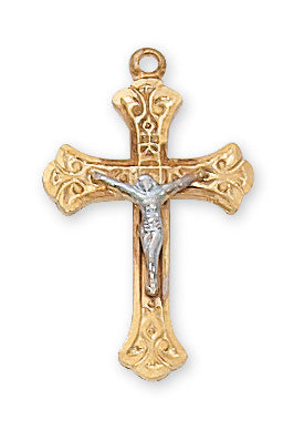 Gold over Sterling Two Tone Crucifix Pendant - JT8045