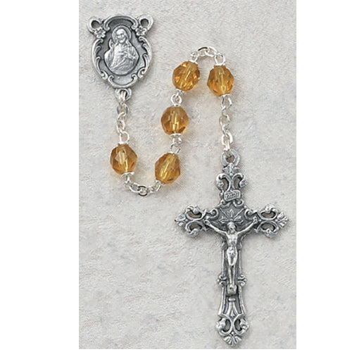 Amber Glass November Rosary Boxed - 875-TOG