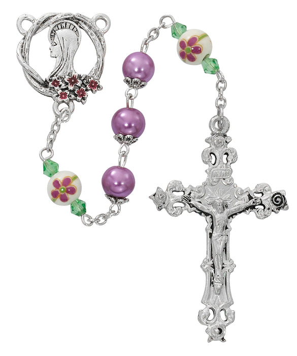 Purple and Ceramic Rosary Boxed - R884F