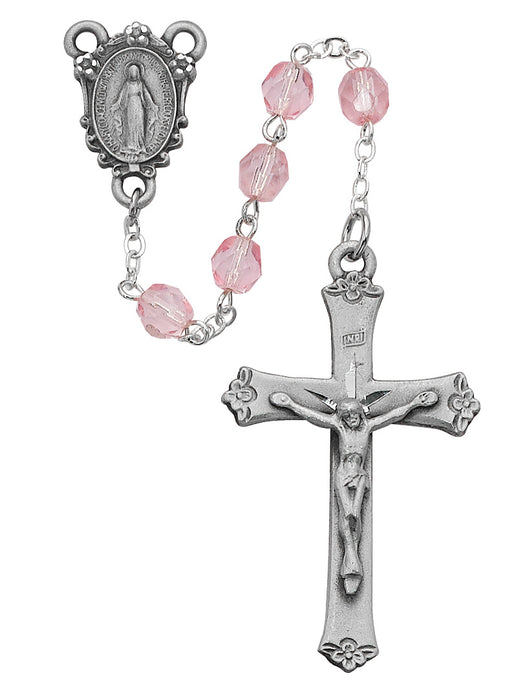 Pink Glass Rosary Boxed - R102ASF