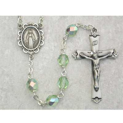 Light Green Glass August Rosary Boxed - 875L-PEF