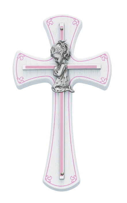 7in White and Pink Girl Praying Cross - 73-11