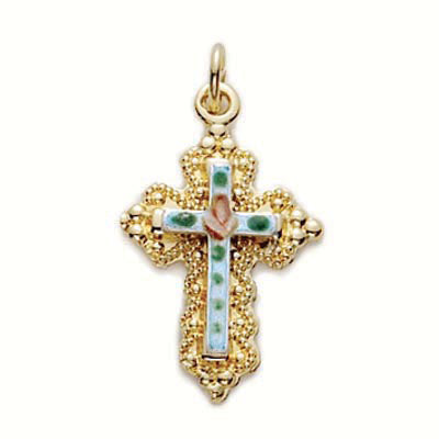 Gold over Sterling Silver Cloisonne Cross Boxed - J9238