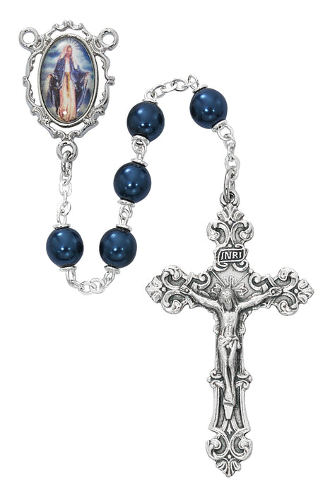 Blue Our Lady of Grace Decal Rosary Boxed - R770F