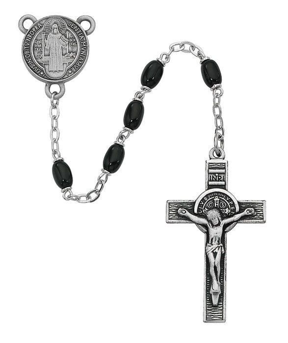 Black Glass St Benedict Rosary Boxed - R365DF