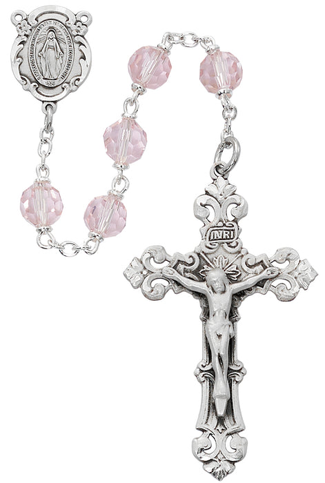 Pink Crystal Rosary Boxed - R479LF
