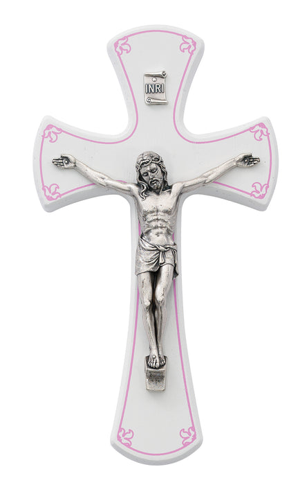 6in White and Pink Girls Wall Crucifix - 79-67