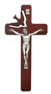 8in Cherry Stain Holy Sprit Crucifix Boxed - 77-21
