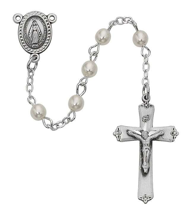 Pearl like Glass Youth Rosary Boxed - 210DG