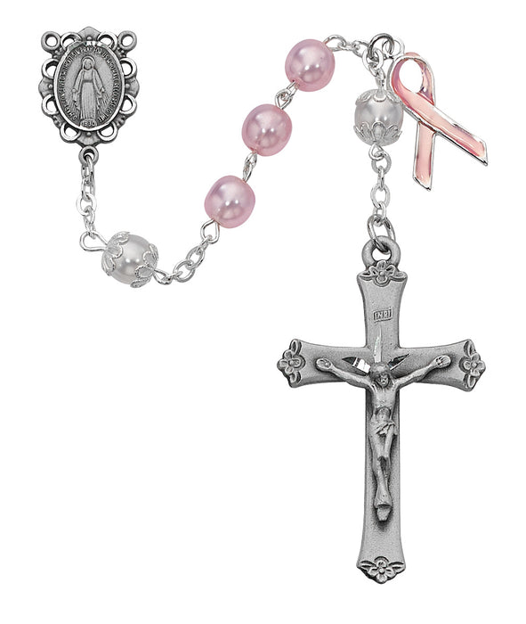 Pink Pearl like  Cancer Rosary Boxed - 791SF