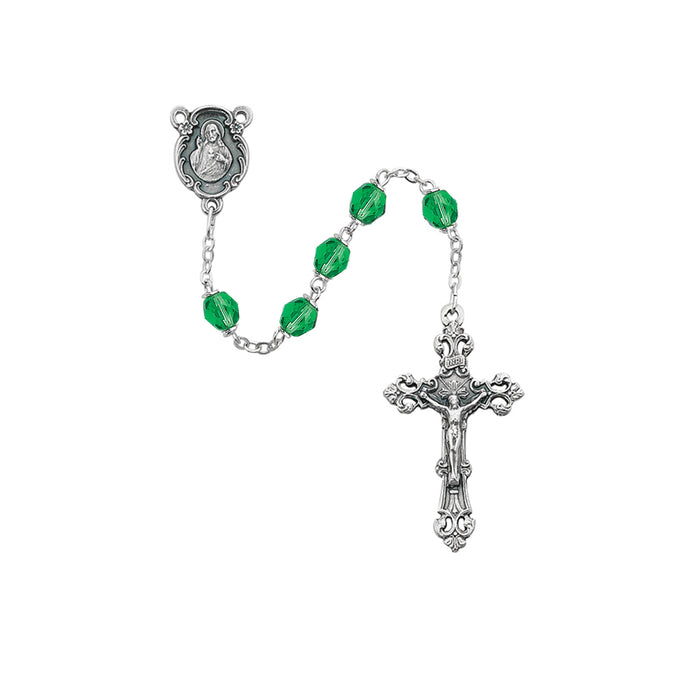 Light Green Glass August Rosary Boxed - 875-PEG