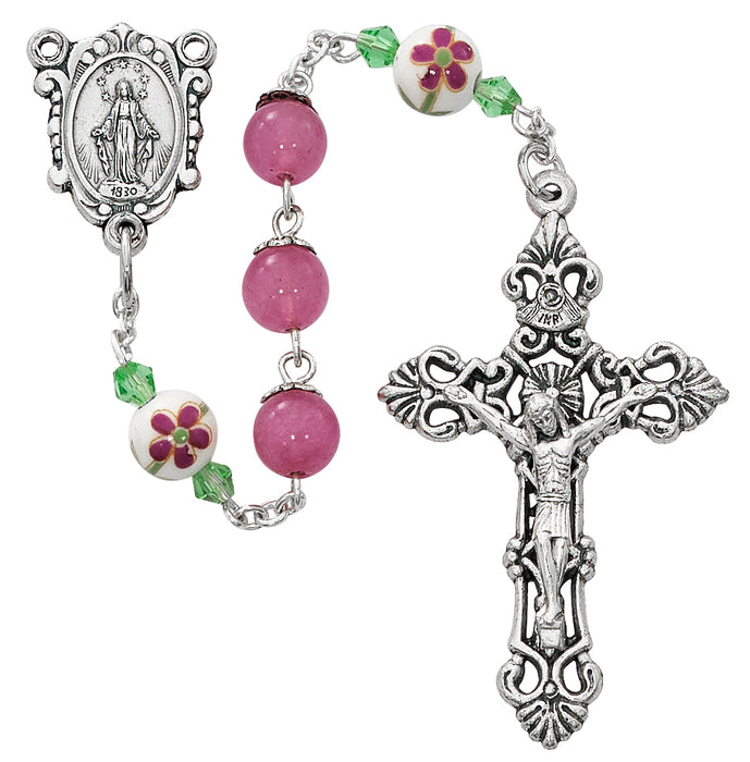 8mm Pink Rosary Boxed - R704DF