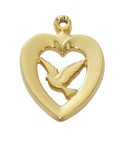 Gold over Sterling Heart with Dove Pendant - J638