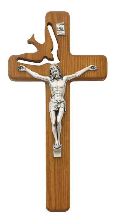 8in Walnut Stain Holy Sprit Crucifix Boxed - 77-06