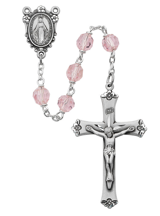 Pink Tin Cut Crystal Rosary Boxed - R406LF