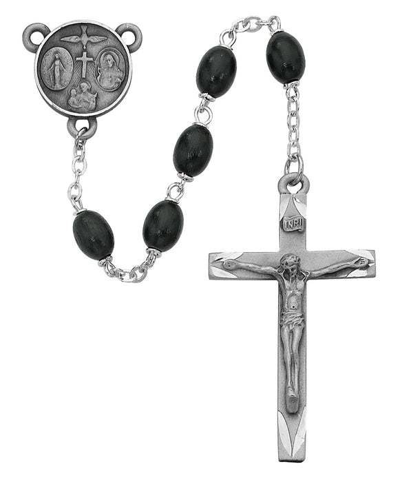 Black Oval Wood Rosary Boxed - 137D-BKF