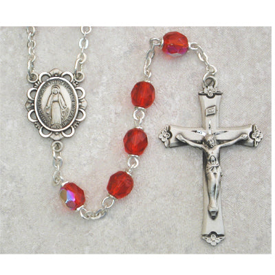 Red Glass July Rosary Boxed - 875L-RUF