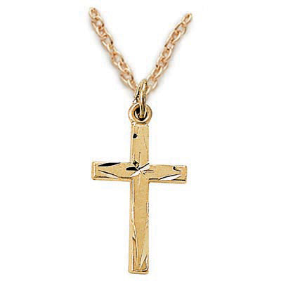 Boy's Flared Antique Cross Necklace - 24KT Gold Over Sterling Silver  Pendant on 18