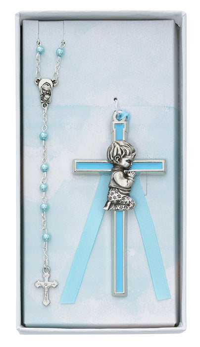 Blue Crib Cross and Blue Rosary Set Boxed - BS49