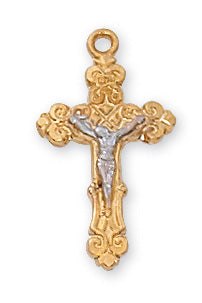 Gold over Sterling Two Tone Crucifix Pendant - JT9103