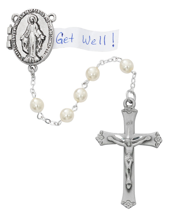 Pearl Prayer Petition Locket Rosary Boxed - R589DF