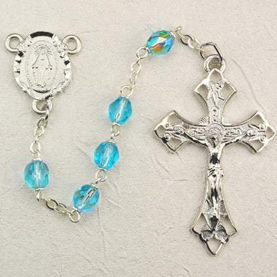Aqua Aurora Glass Rosary Boxed - R272RF
