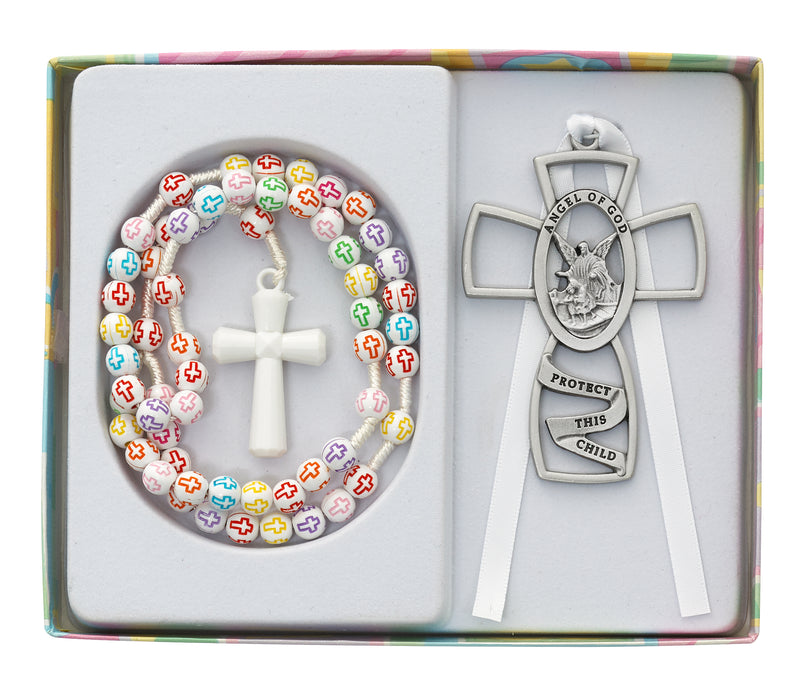 Multi-Color Cross Rosary with Crib medal Boxed  - BS65