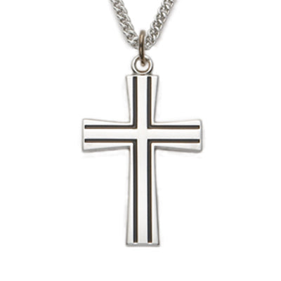 Sterling Silver Large Cross with Black epoxy - L9228