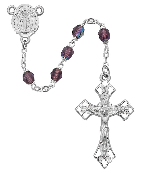Purple Aurora Glass Rosary Boxed - R273RF