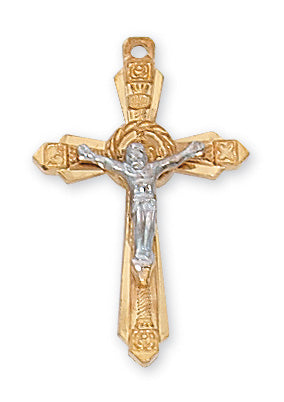 Gold over Sterling Two Tone Crucifix Pendant - JT8061