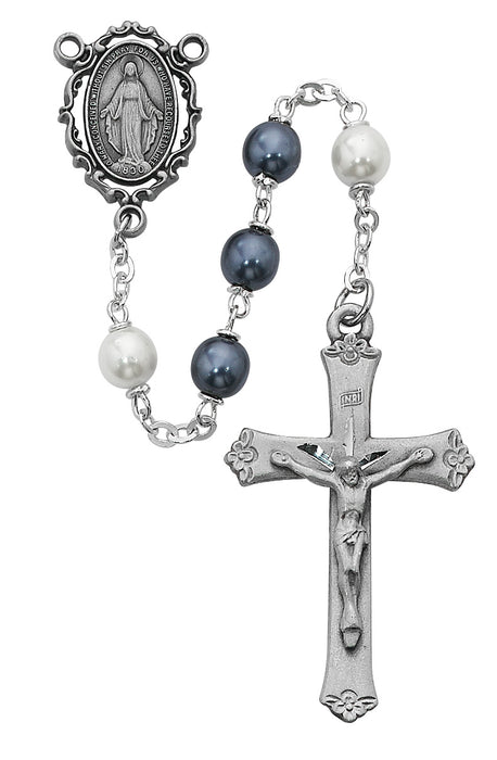 Blue and  White Pearl like  Rosary Boxed - R418DF