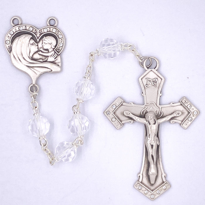 Crystal Sterling Mother Child Rosary Boxed - R786LF