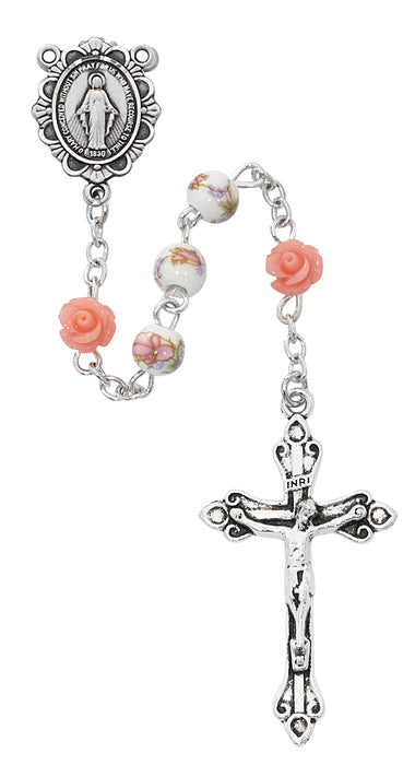 Pink Ceramic Rosary boxed - R870F