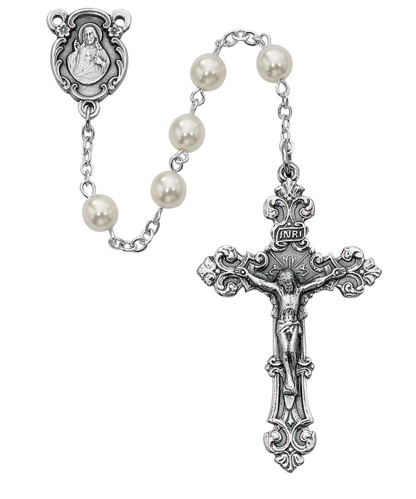 Pearl like Glass Rosary Boxed - 131DF
