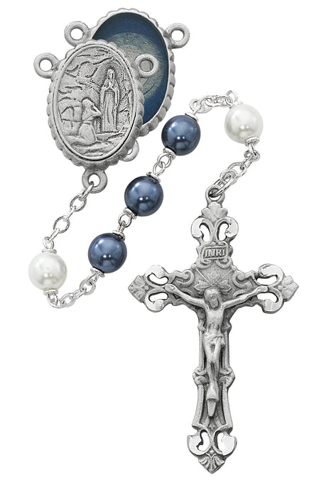 Blue and White Lourdes Rosary Boxed - R608DF