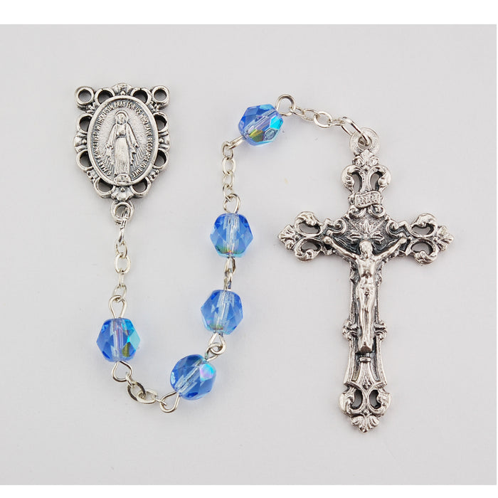 Light Blue Glass December Rosary Boxed - R391-ZRG