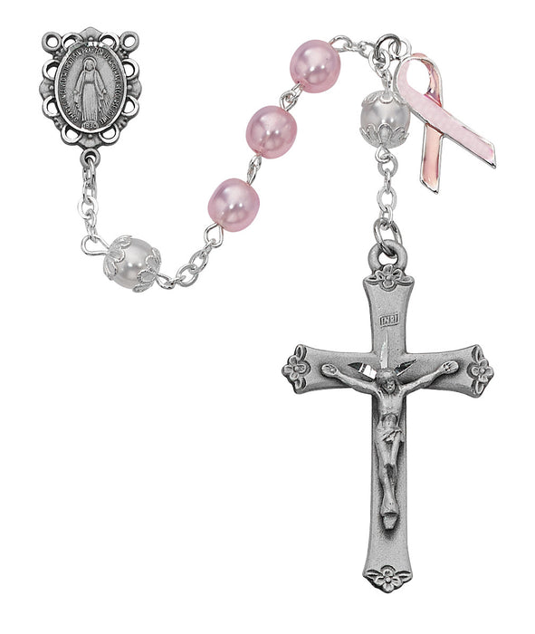 Pink Pearl like  Cancer Rosary Boxed - 791LF