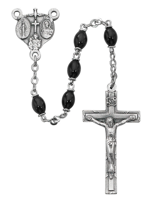 Black Glass Oval Rosary Boxed - 136DF