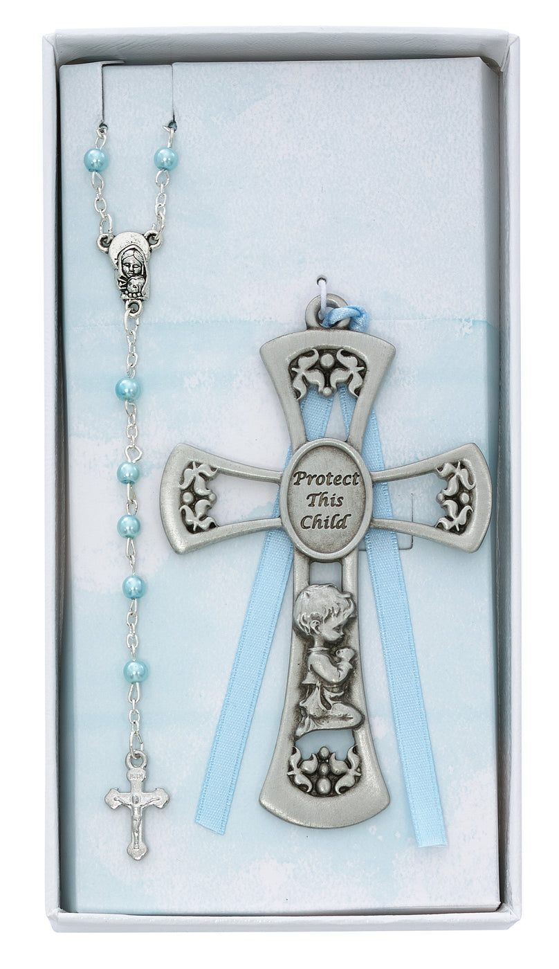 Baby Boy Crib Cross and Rosary Set Boxed BS11 — Acadian Religious