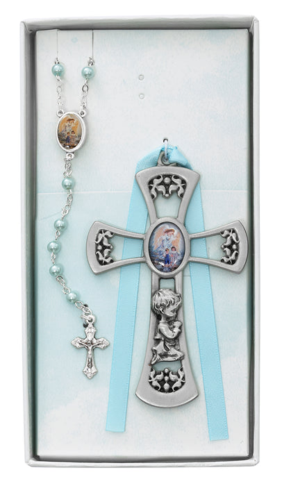Crib Cross and Blue Rosary Set Boxed - BS35