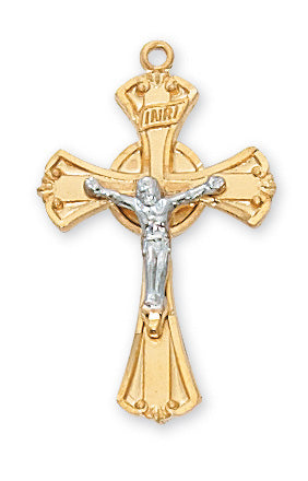 Gold over Sterling Two Tone Crucifix Pendant - JT8051