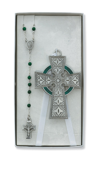 Celtic Crib Cross and Rosary Set Boxed - BS38