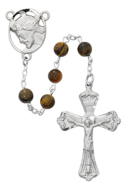 Tiger Eye Head of Christ Rosary Boxed - R754F